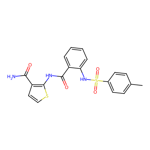 2-[[2-[(4-Methylphenyl)sulfonylamino]benzoyl]amino]thiophene-3-carboxamide structure