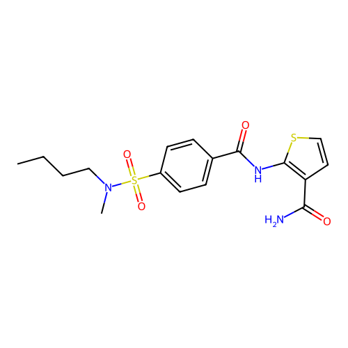2-[[4-[Butyl(methyl)sulfamoyl]benzoyl]amino]thiophene-3-carboxamide structure