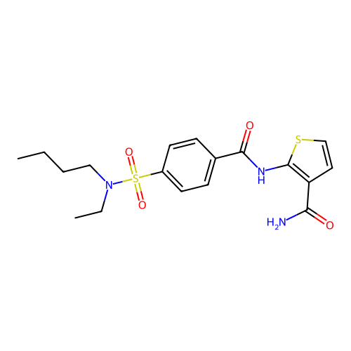 2-[[4-[Butyl(ethyl)sulfamoyl]benzoyl]amino]thiophene-3-carboxamide structure