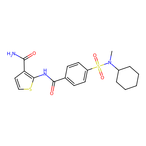 2-(4-(N-cyclohexyl-N-methylsulfamoyl)benzamido)thiophene-3-carboxamide structure