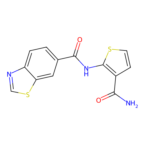 N-(3-carbamoylthiophen-2-yl)-1,3-benzothiazole-6-carboxamide structure