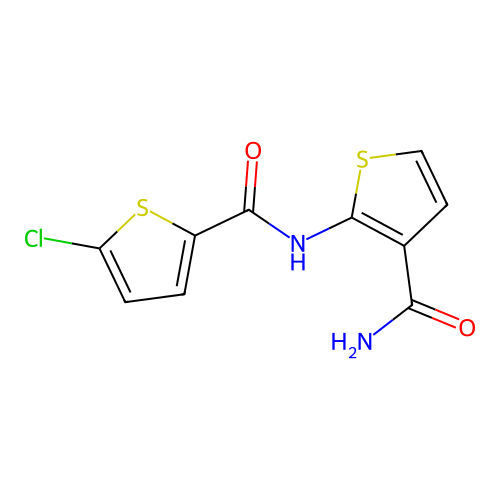 N-(3-carbamoylthiophen-2-yl)-5-chlorothiophene-2-carboxamide structure