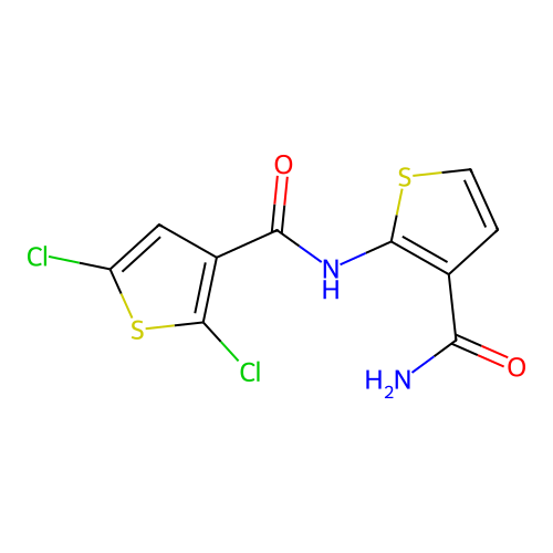 N-(3-carbamoylthiophen-2-yl)-2,5-dichlorothiophene-3-carboxamide structure