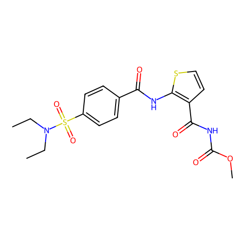 Methyl N-[2-[[4-(diethylsulfamoyl)benzoyl]amino]thiophene-3-carbonyl]carbamate structure