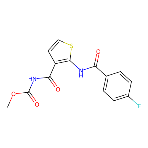 Methyl (2-(4-fluorobenzamido)thiophene-3-carbonyl)carbamate structure