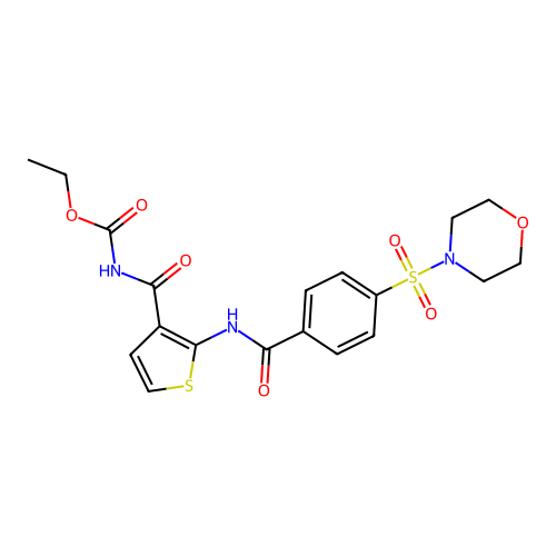 ethyl N-{2-[4-(morpholine-4-sulfonyl)benzamido]thiophene-3-carbonyl}carbamate structure