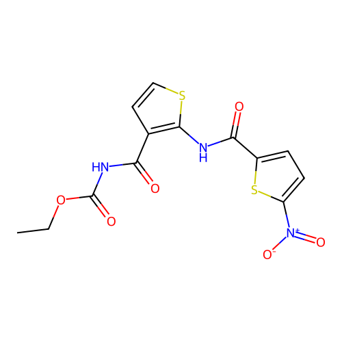 Ethyl (2-(5-nitrothiophene-2-carboxamido)thiophene-3-carbonyl)carbamate structure