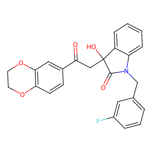 3-[2-(2,3-dihydro-1,4-benzodioxin-6-yl)-2-oxoethyl]-1-(3-fluorobenzyl)-3-hydroxy-1,3-dihydro-2H-indol-2-one structure