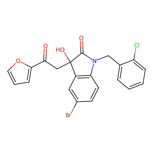 5-bromo-1-(2-chlorobenzyl)-3-(2-(furan-2-yl)-2-oxoethyl)-3-hydroxyindolin-2-one structure