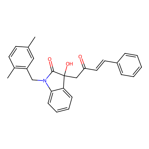 1-(2,5-dimethylbenzyl)-3-hydroxy-3-(2-oxo-4-phenyl-3-butenyl)-1,3-dihydro-2H-indol-2-one structure