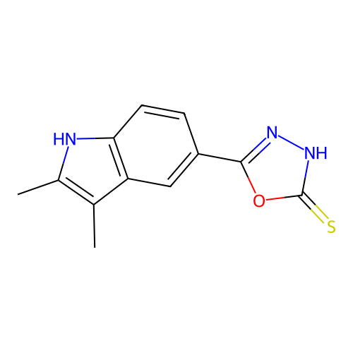 5-(2,3-dimethyl-1H-indol-5-yl)-3H-1,3,4-oxadiazole-2-thione structure