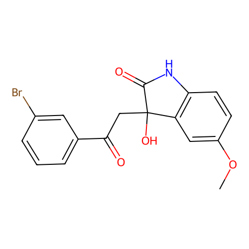 3-[2-(3-bromophenyl)-2-oxoethyl]-3-hydroxy-5-methoxy-1,3-dihydro-2H-indol-2-one structure