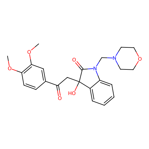 3-[2-(3,4-dimethoxyphenyl)-2-oxoethyl]-3-hydroxy-1-(morpholin-4-ylmethyl)indol-2-one structure