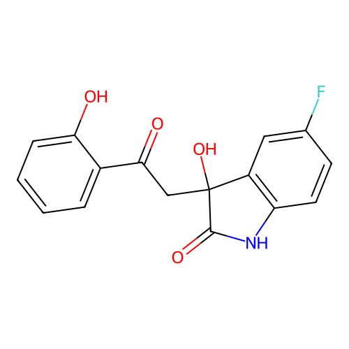 5-fluoro-3-hydroxy-3-[2-(2-hydroxyphenyl)-2-oxoethyl]-1,3-dihydro-2H-indol-2-one structure