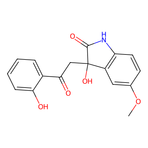 3-hydroxy-3-[2-(2-hydroxyphenyl)-2-oxoethyl]-5-methoxy-1,3-dihydro-2H-indol-2-one structure