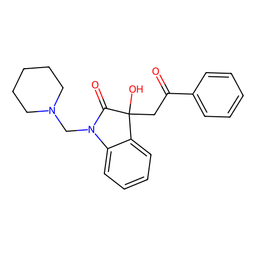 3-hydroxy-3-phenacyl-1-(1-piperidylmethyl)indolin-2-one structure