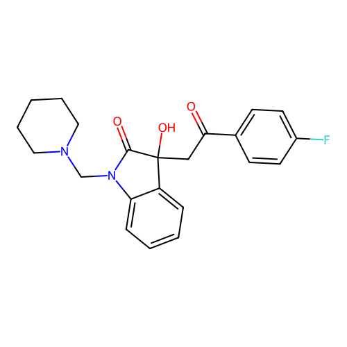 3-[2-(4-fluorophenyl)-2-oxoethyl]-3-hydroxy-1-(piperidin-1-ylmethyl)-1,3-dihydro-2H-indol-2-one structure