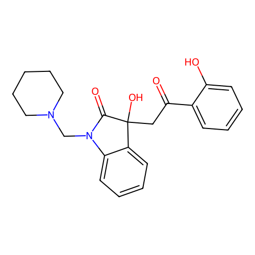 3-hydroxy-3-[2-(2-hydroxyphenyl)-2-oxoethyl]-1-(piperidin-1-ylmethyl)-1,3-dihydro-2H-indol-2-one structure