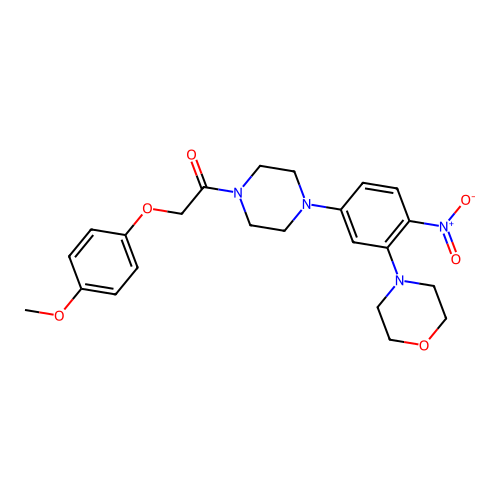 2-(4-methoxyphenoxy)-1-(4-(3-morpholino-4-nitrophenyl)piperazin-1-yl)ethanone structure
