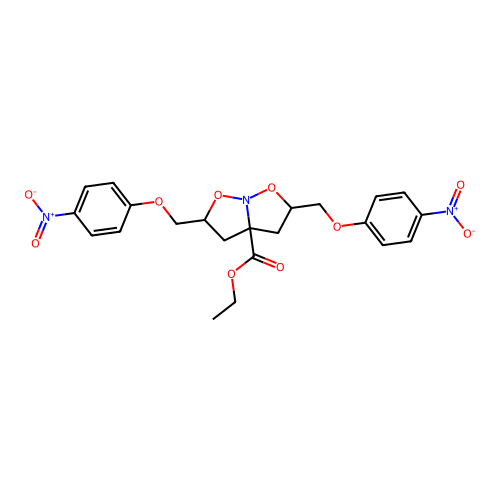 ethyl 2,5-bis[(4-nitrophenoxy)methyl]-2,3,4,5-tetrahydro-[1,2]oxazolo[2,3-b][1,2]oxazole-3a-carboxylate structure