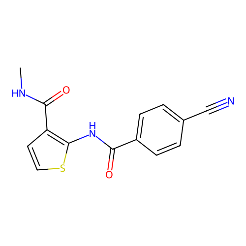 2-(4-cyanobenzamido)-N-methylthiophene-3-carboxamide structure