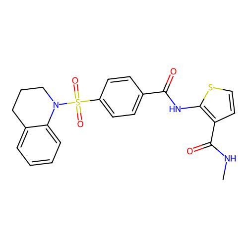 2-(4-((3,4-dihydroquinolin-1(2H)-yl)sulfonyl)benzamido)-N-methylthiophene-3-carboxamide structure