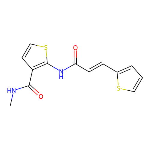 (E)-N-methyl-2-(3-(thiophen-2-yl)acrylamido)thiophene-3-carboxamide structure