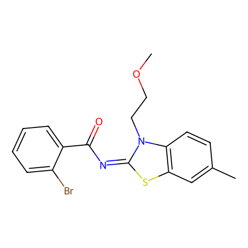 2-bromo-N-[3-(2-methoxyethyl)-6-methyl-1,3-benzothiazol-2-ylidene]benzamide structure