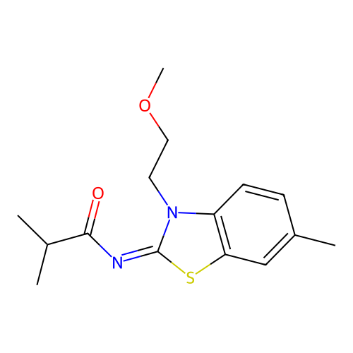 (Z)-N-(3-(2-methoxyethyl)-6-methylbenzo[d]thiazol-2(3H)-ylidene)isobutyramide structure