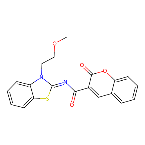 N-[3-(2-methoxyethyl)-1,3-benzothiazol-2-ylidene]-2-oxochromene-3-carboxamide structure
