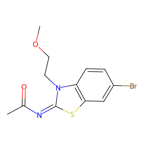 N-[6-bromo-3-(2-methoxyethyl)-1,3-benzothiazol-2-ylidene]acetamide structure
