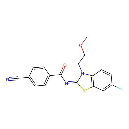 (Z)-4-cyano-N-(6-fluoro-3-(2-methoxyethyl)benzo[d]thiazol-2(3H)-ylidene)benzamide structure