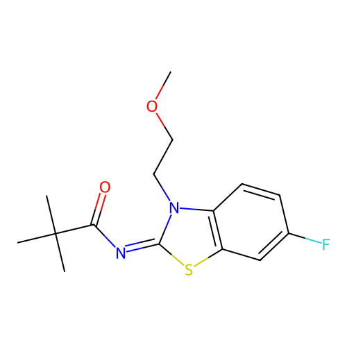(Z)-N-(6-fluoro-3-(2-methoxyethyl)benzo[d]thiazol-2(3H)-ylidene)pivalamide structure