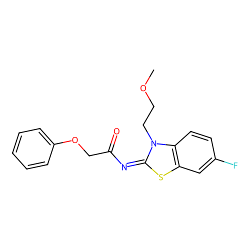 N-[6-fluoro-3-(2-methoxyethyl)-1,3-benzothiazol-2-ylidene]-2-phenoxyacetamide structure