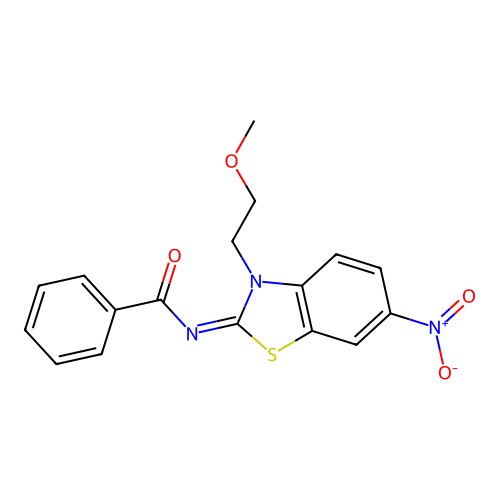N-[3-(2-methoxyethyl)-6-nitro-1,3-benzothiazol-2-ylidene]benzamide structure