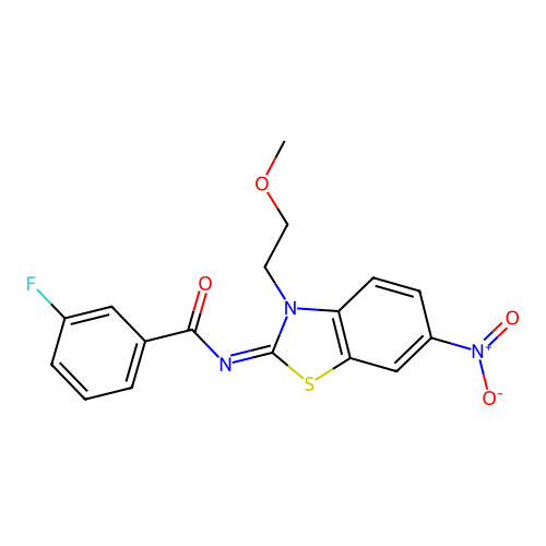 3-fluoro-N-[3-(2-methoxyethyl)-6-nitro-1,3-benzothiazol-2-ylidene]benzamide structure