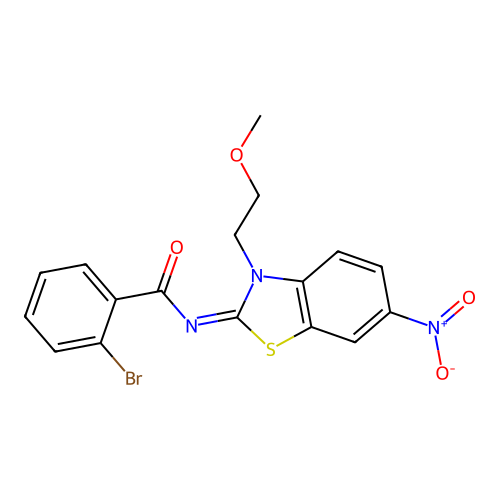 2-bromo-N-[3-(2-methoxyethyl)-6-nitro-1,3-benzothiazol-2-ylidene]benzamide structure
