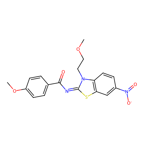 4-methoxy-N-[3-(2-methoxyethyl)-6-nitro-1,3-benzothiazol-2-ylidene]benzamide structure
