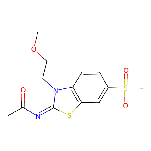 N-[3-(2-methoxyethyl)-6-methylsulfonyl-1,3-benzothiazol-2-ylidene]acetamide structure