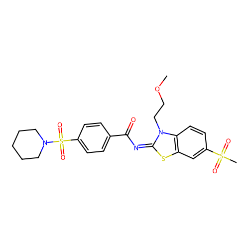 (Z)-N-(3-(2-methoxyethyl)-6-(methylsulfonyl)benzo[d]thiazol-2(3H)-ylidene)-4-(piperidin-1-ylsulfonyl)benzamide structure