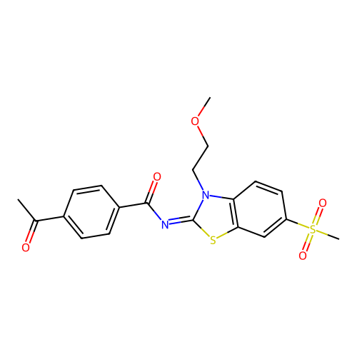 (Z)-4-acetyl-N-(3-(2-methoxyethyl)-6-(methylsulfonyl)benzo[d]thiazol-2(3H)-ylidene)benzamide structure