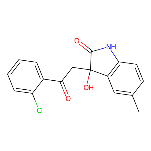 3-[2-(2-chlorophenyl)-2-oxoethyl]-3-hydroxy-5-methyl-1,3-dihydro-2H-indol-2-one structure