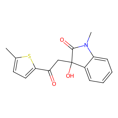 3-Hydroxy-1-methyl-3-[2-(5-methylthiophen-2-yl)-2-oxoethyl]indol-2-one structure