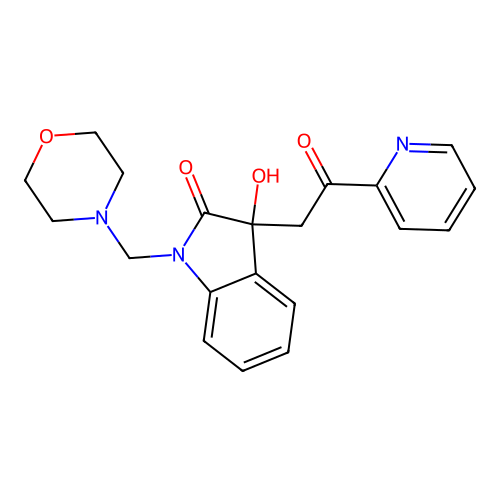 3-hydroxy-1-(morpholin-4-ylmethyl)-3-[2-oxo-2-(pyridin-2-yl)ethyl]-1,3-dihydro-2H-indol-2-one structure