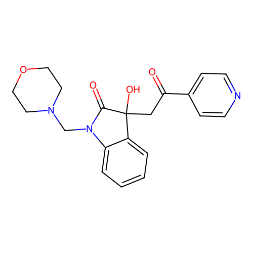 3-hydroxy-1-(morpholin-4-ylmethyl)-3-[2-oxo-2-(pyridin-4-yl)ethyl]-1,3-dihydro-2H-indol-2-one structure