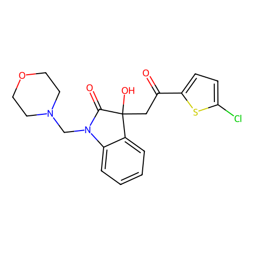 3-(2-(5-chlorothiophen-2-yl)-2-oxoethyl)-3-hydroxy-1-(morpholinomethyl)indolin-2-one structure