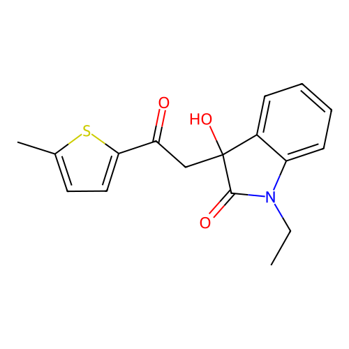1-Ethyl-3-hydroxy-3-[2-(5-methylthiophen-2-yl)-2-oxoethyl]indol-2-one structure