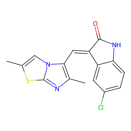 5-Chloro-3-[(2,6-dimethylimidazo[2,1-b]thiazol-5-yl)methylene]-1,3-dihydro-2H-indol-2-one structure