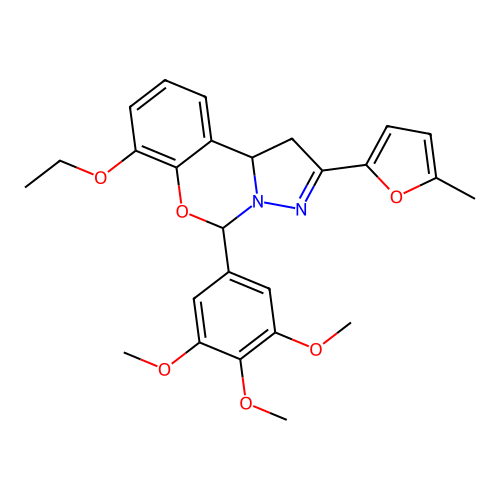 10-ethoxy-4-(5-methylfuran-2-yl)-7-(3,4,5-trimethoxyphenyl)-8-oxa-5,6-diazatricyclo[7.4.0.0^{2,6}]trideca-1(9),4,10,12-tetraene structure