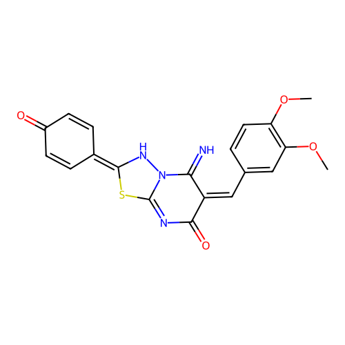 (E)-6-(3,4-dimethoxybenzylidene)-2-(4-hydroxyphenyl)-5-imino-5H-[1,3,4]thiadiazolo[3,2-a]pyrimidin-7(6H)-one structure